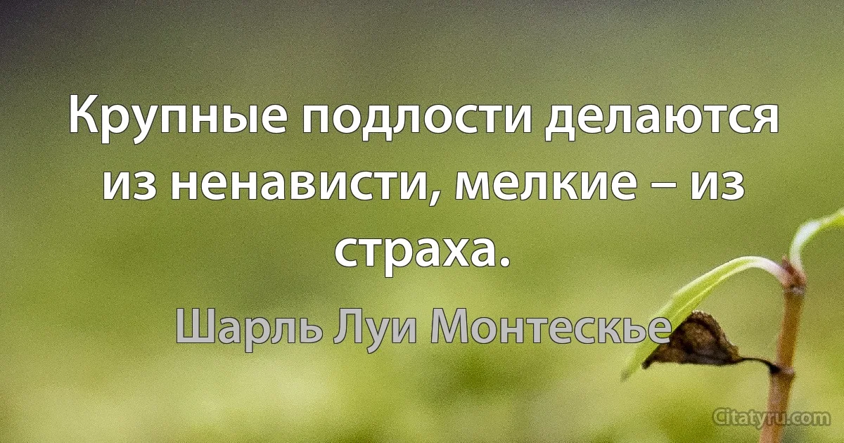 Крупные подлости делаются из ненависти, мелкие – из страха. (Шарль Луи Монтескье)