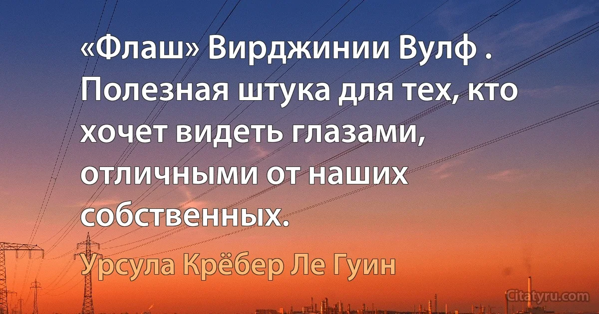 «Флаш» Вирджинии Вулф . Полезная штука для тех, кто хочет видеть глазами, отличными от наших собственных. (Урсула Крёбер Ле Гуин)