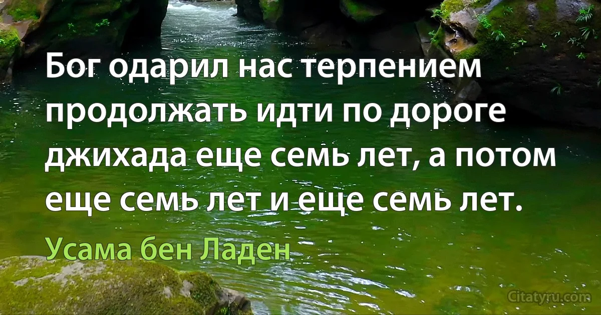 Бог одарил нас терпением продолжать идти по дороге джихада еще семь лет, а потом еще семь лет и еще семь лет. (Усама бeн Ладен)