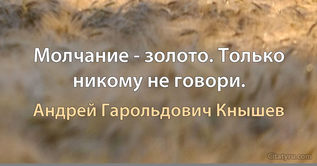 Молчание - золото. Только никому не говори. (Андрей Гарольдович Кнышев)