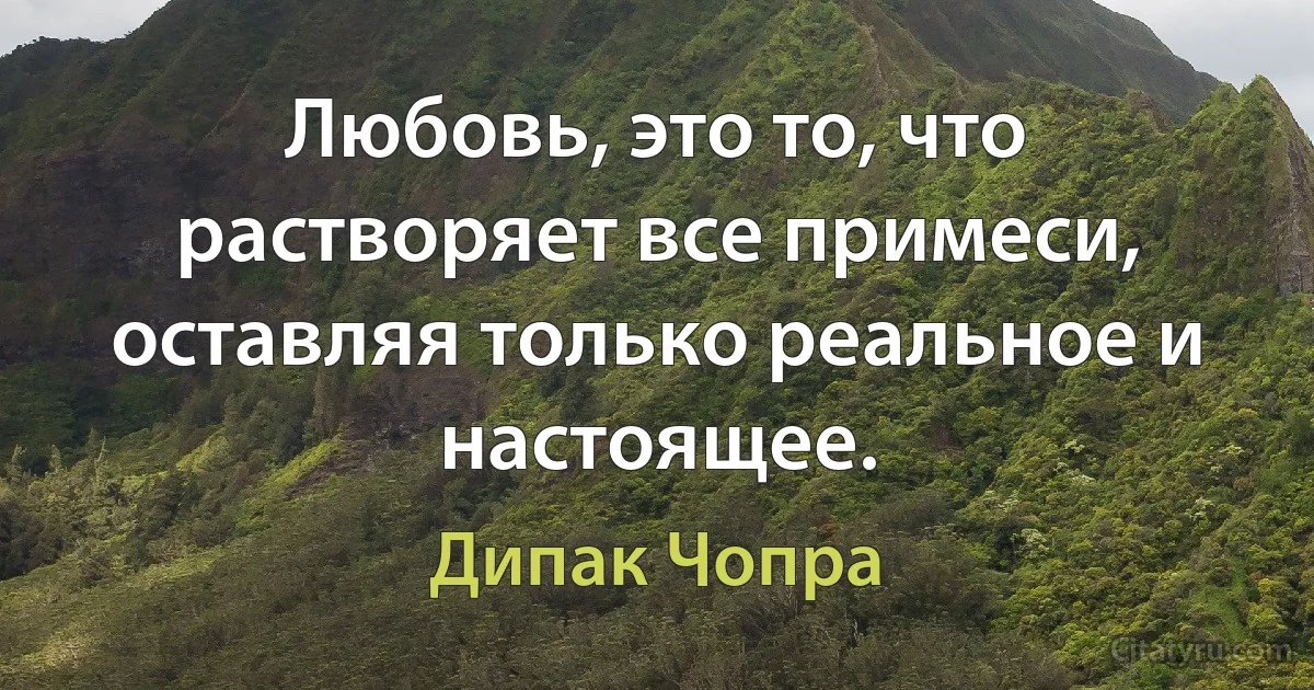 Любовь, это то, что растворяет все примеси, оставляя только реальное и настоящее. (Дипак Чопра)