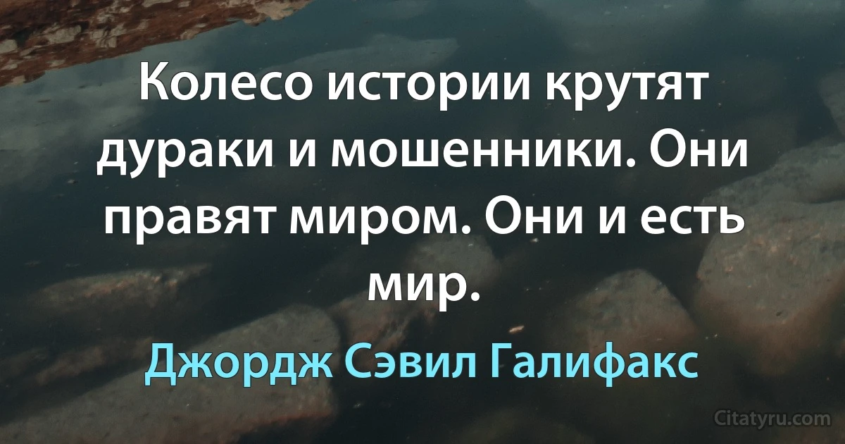 Колесо истории крутят дураки и мошенники. Они правят миром. Они и есть мир. (Джордж Сэвил Галифакс)