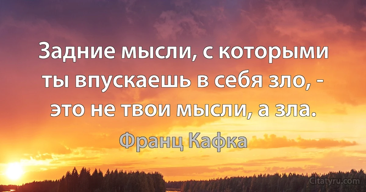 Задние мысли, с которыми ты впускаешь в себя зло, - это не твои мысли, а зла. (Франц Кафка)