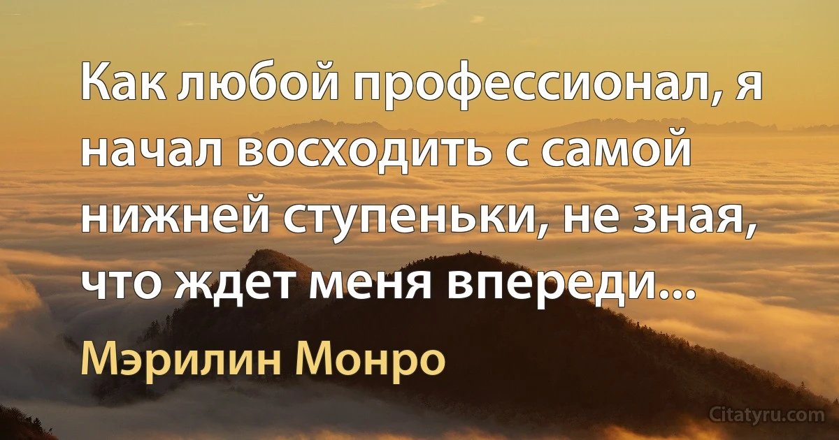 Как любой профессионал, я начал восходить с самой нижней ступеньки, не зная, что ждет меня впереди... (Мэрилин Монро)