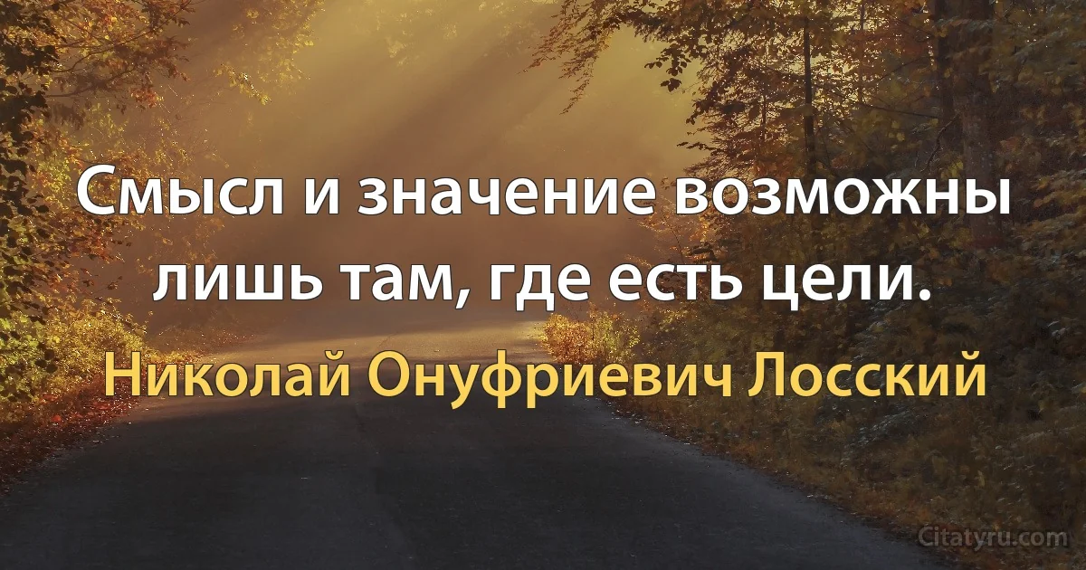 Смысл и значение возможны лишь там, где есть цели. (Николай Онуфриевич Лосский)