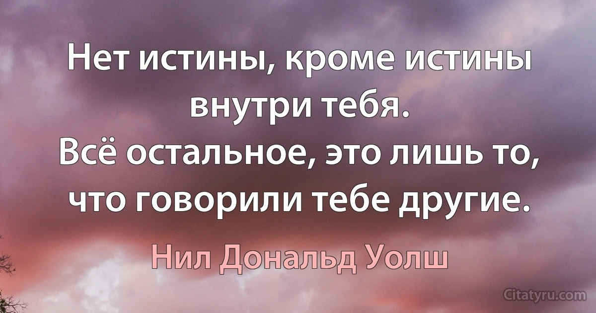 Нет истины, кроме истины внутри тебя.
Всё остальное, это лишь то, что говорили тебе другие. (Нил Дональд Уолш)