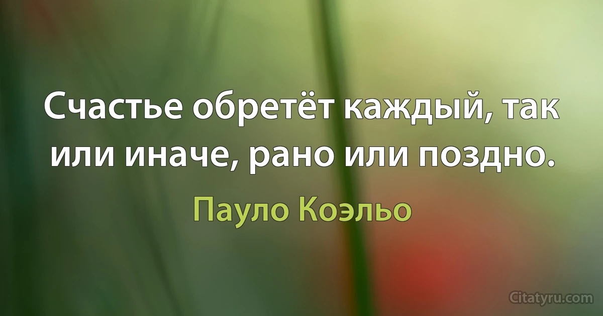 Счастье обретёт каждый, так или иначе, рано или поздно. (Пауло Коэльо)