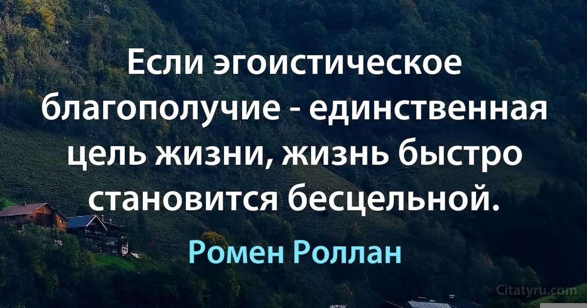 Если эгоистическое благополучие - единственная цель жизни, жизнь быстро становится бесцельной. (Ромен Роллан)