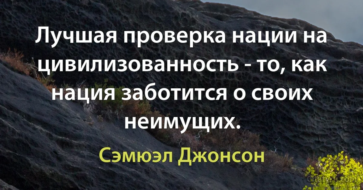 Лучшая проверка нации на цивилизованность - то, как нация заботится о своих неимущих. (Сэмюэл Джонсон)