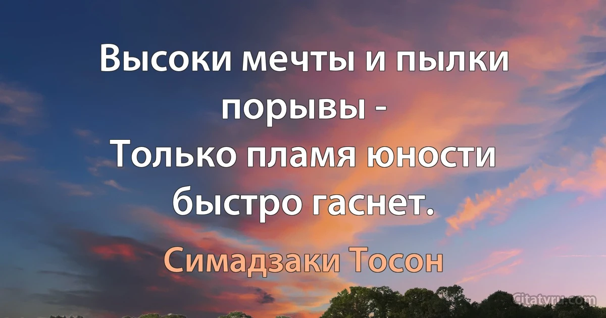 Высоки мечты и пылки порывы -
Только пламя юности быстро гаснет. (Симадзаки Тосон)