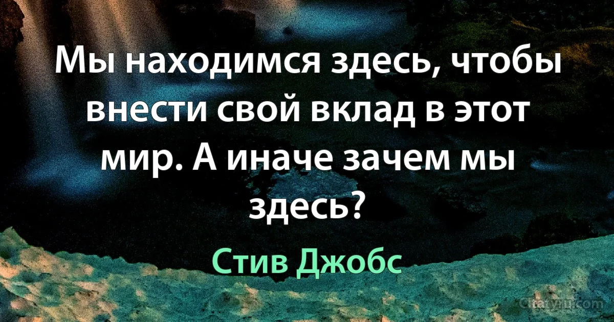 Мы находимся здесь, чтобы внести свой вклад в этот мир. А иначе зачем мы здесь? (Стив Джобс)