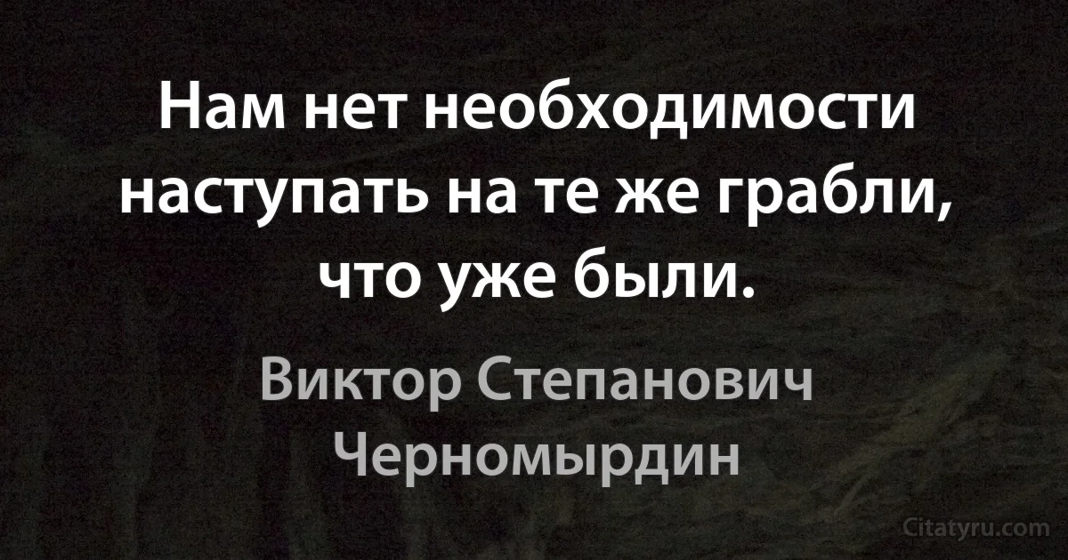 Нам нет необходимости наступать на те же грабли, что уже были. (Виктор Степанович Черномырдин)