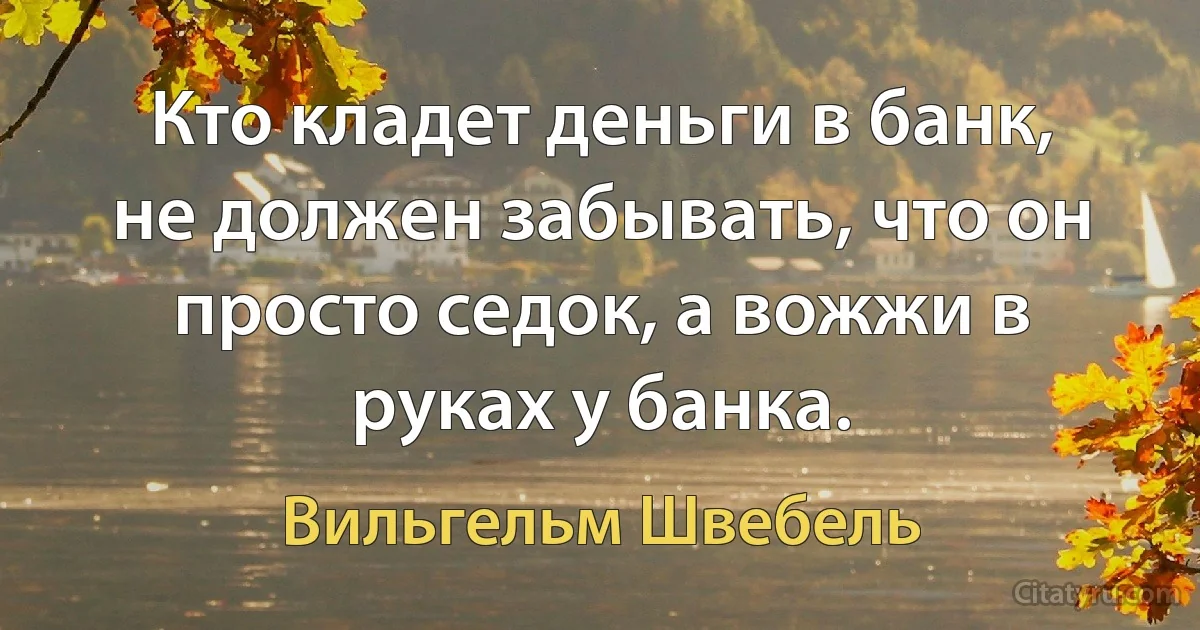 Кто кладет деньги в банк, не должен забывать, что он просто седок, а вожжи в руках у банка. (Вильгельм Швебель)