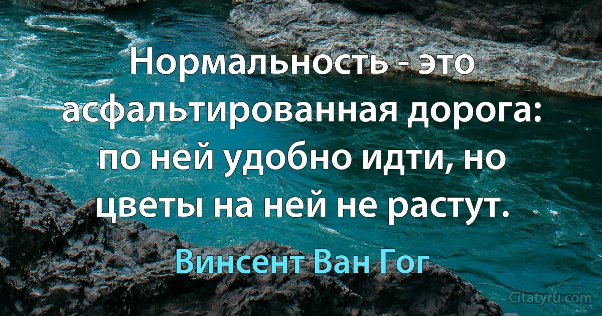 Нормальность - это асфальтированная дорога: по ней удобно идти, но цветы на ней не растут. (Винсент Ван Гог)