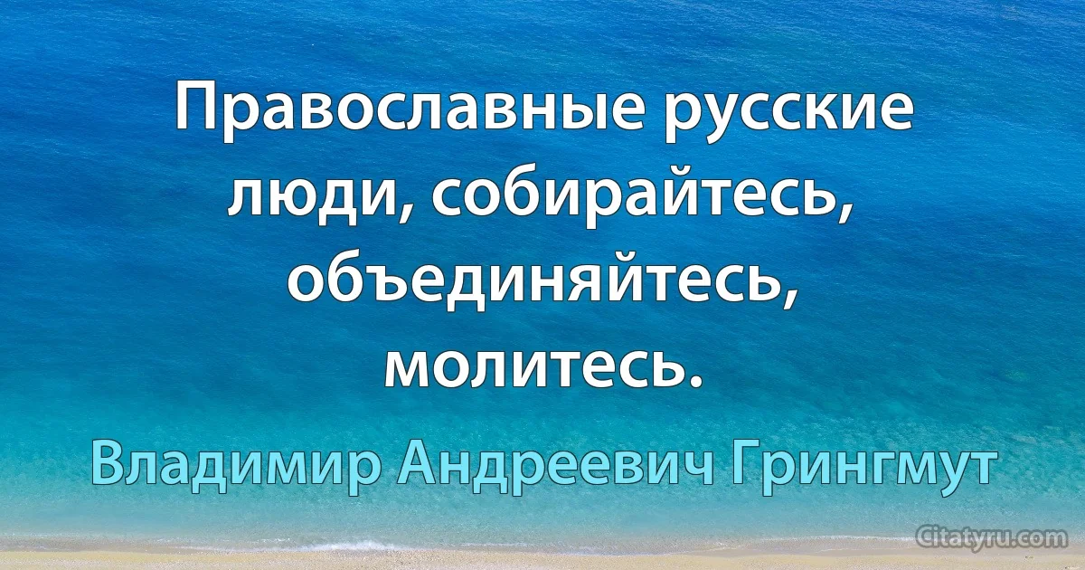 Православные русские люди, собирайтесь, объединяйтесь, молитесь. (Владимир Андреевич Грингмут)