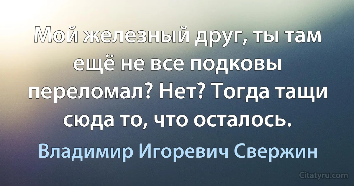 Мой железный друг, ты там ещё не все подковы переломал? Нет? Тогда тащи сюда то, что осталось. (Владимир Игоревич Свержин)