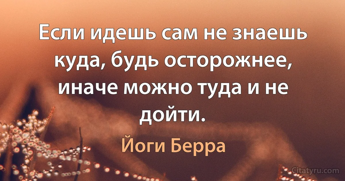 Если идешь сам не знаешь куда, будь осторожнее, иначе можно туда и не дойти. (Йоги Берра)