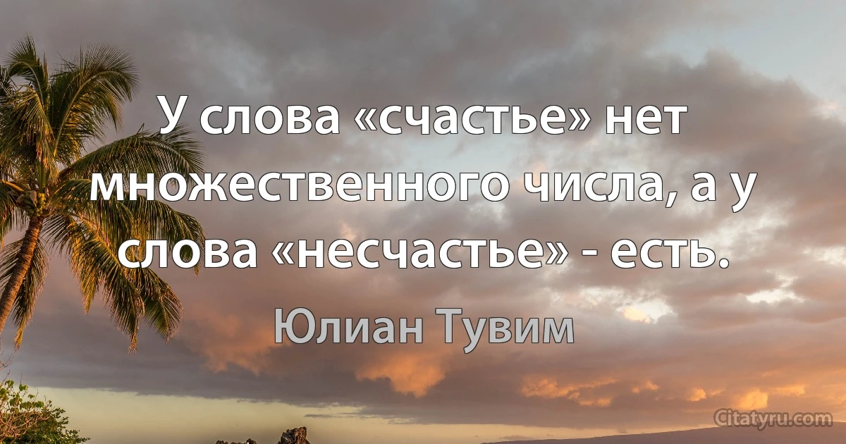 У слова «счастье» нет множественного числа, а у слова «несчастье» - есть. (Юлиан Тувим)