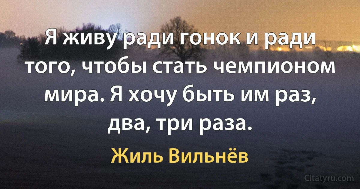 Я живу ради гонок и ради того, чтобы стать чемпионом мира. Я хочу быть им раз, два, три раза. (Жиль Вильнёв)