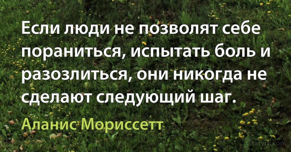 Если люди не позволят себе пораниться, испытать боль и разозлиться, они никогда не сделают следующий шаг. (Аланис Мориссетт)