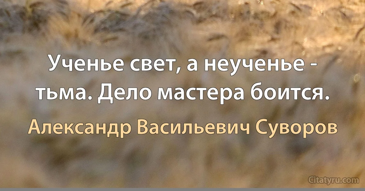 Ученье свет, а неученье - тьма. Дело мастера боится. (Александр Васильевич Суворов)