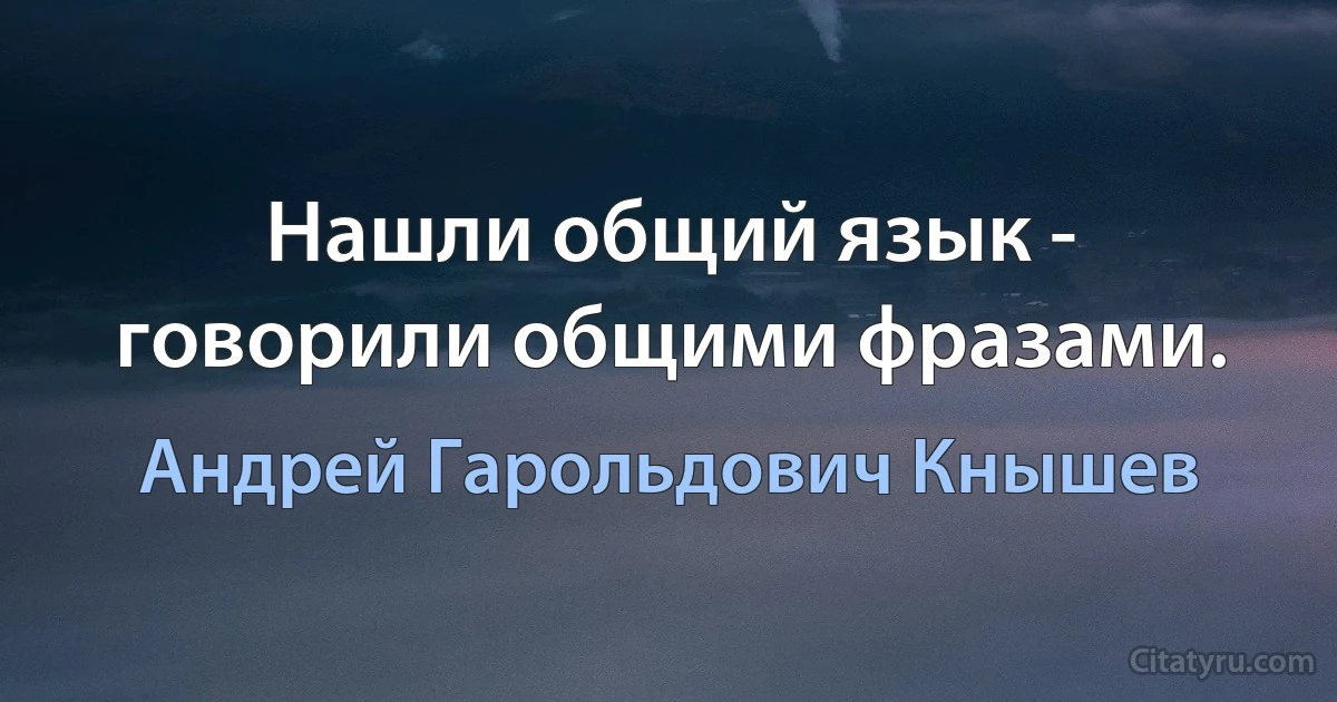 Нашли общий язык - говорили общими фразами. (Андрей Гарольдович Кнышев)