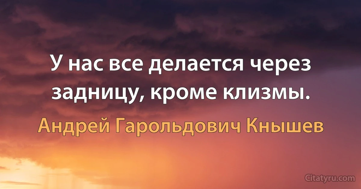 У нас все делается через задницу, кроме клизмы. (Андрей Гарольдович Кнышев)