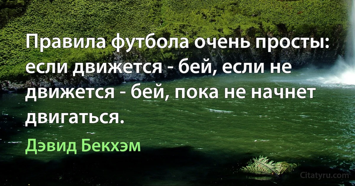 Правила футбола очень просты: если движется - бей, если не движется - бей, пока не начнет двигаться. (Дэвид Бекхэм)