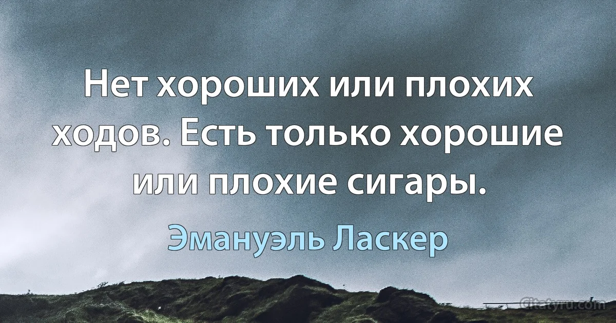 Нет хороших или плохих ходов. Есть только хорошие или плохие сигары. (Эмануэль Ласкер)