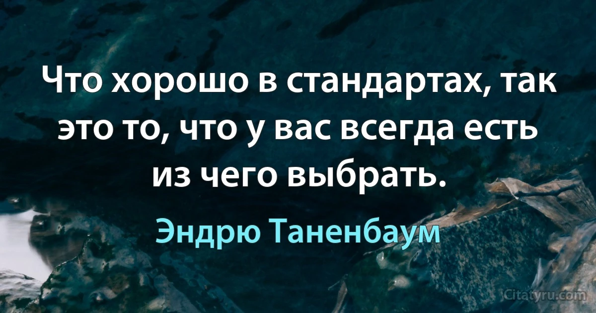 Что хорошо в стандартах, так это то, что у вас всегда есть из чего выбрать. (Эндрю Таненбаум)