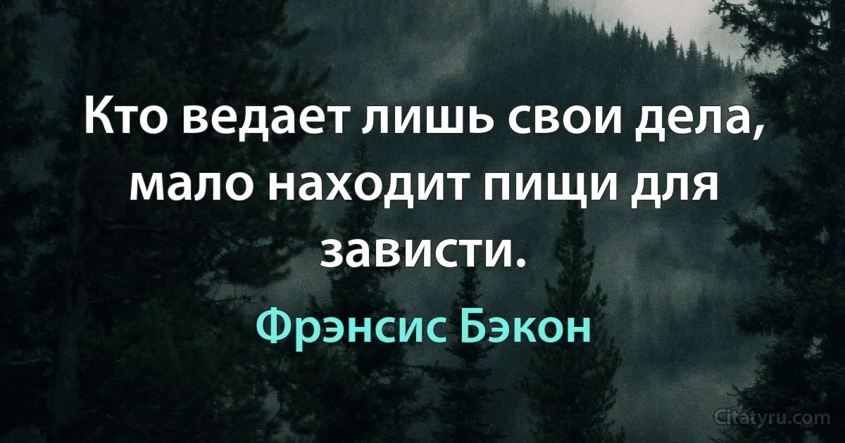 Кто ведает лишь свои дела, мало находит пищи для зависти. (Фрэнсис Бэкон)