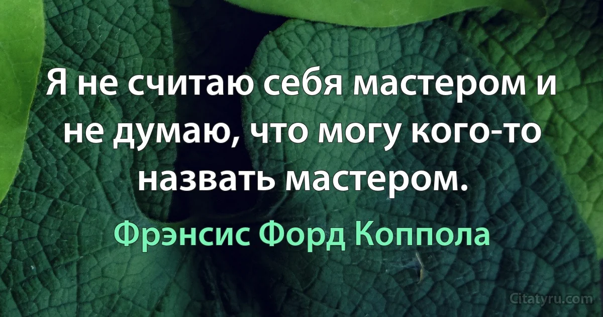 Я не считаю себя мастером и не думаю, что могу кого-то назвать мастером. (Фрэнсис Форд Коппола)