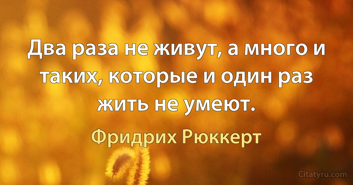 Два раза не живут, а много и таких, которые и один раз жить не умеют. (Фридрих Рюккерт)