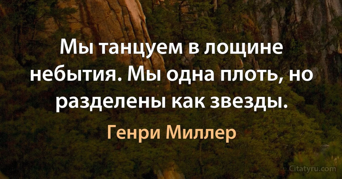 Мы танцуем в лощине небытия. Мы одна плоть, но разделены как звезды. (Генри Миллер)