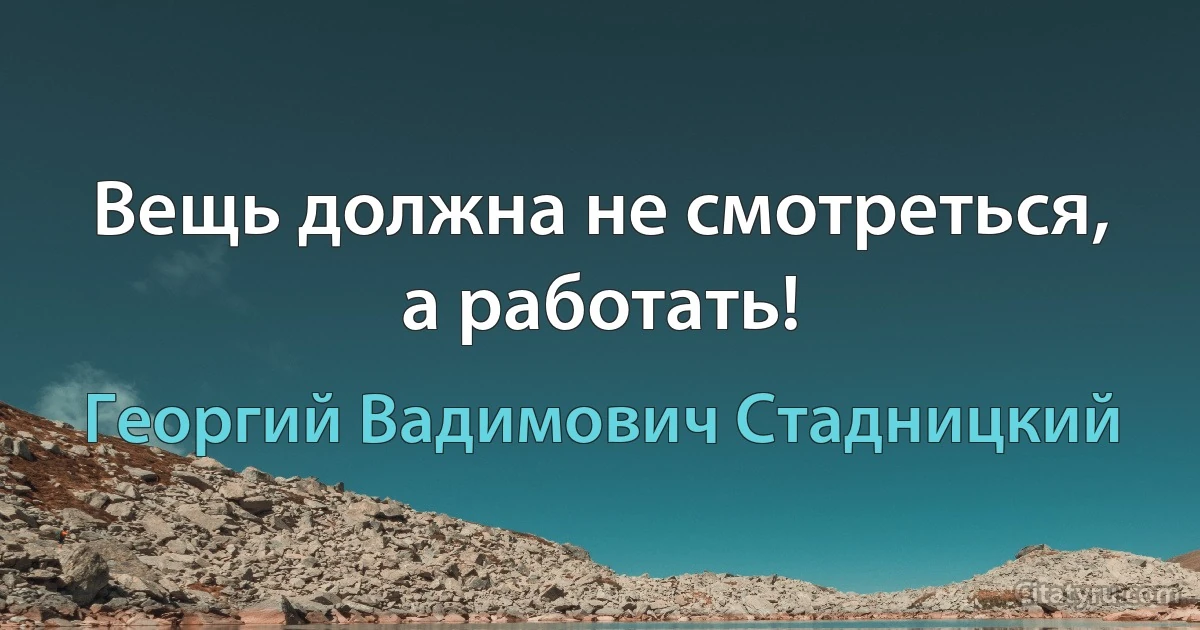 Вещь должна не смотреться, а работать! (Георгий Вадимович Стадницкий)