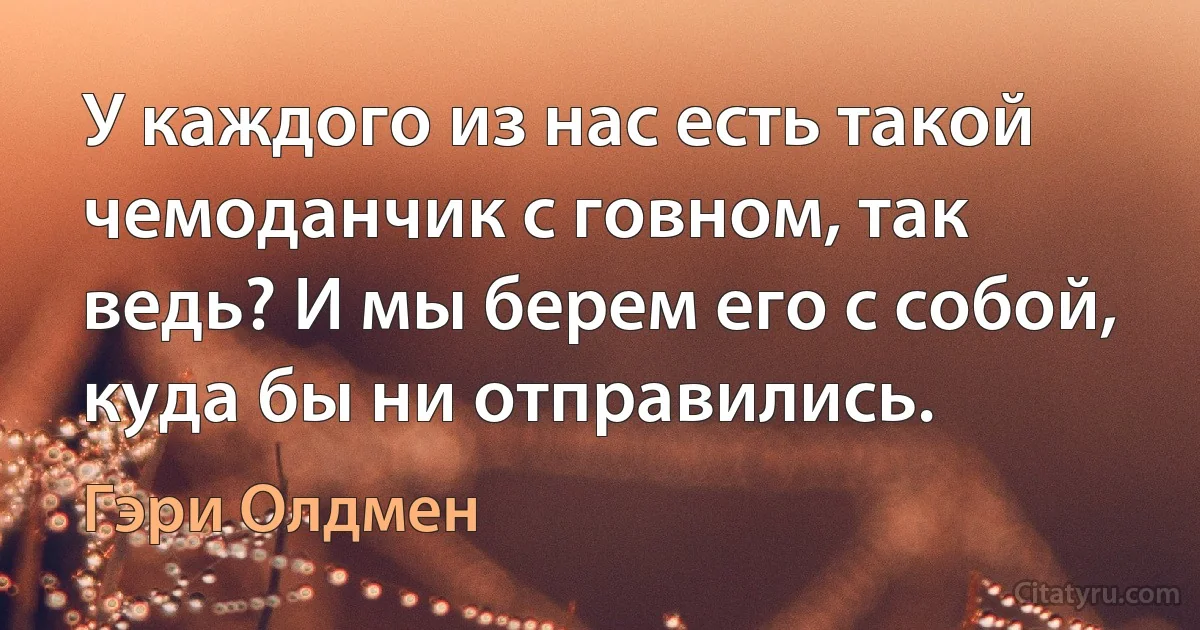 У каждого из нас есть такой чемоданчик с говном, так ведь? И мы берем его с собой, куда бы ни отправились. (Гэри Олдмен)