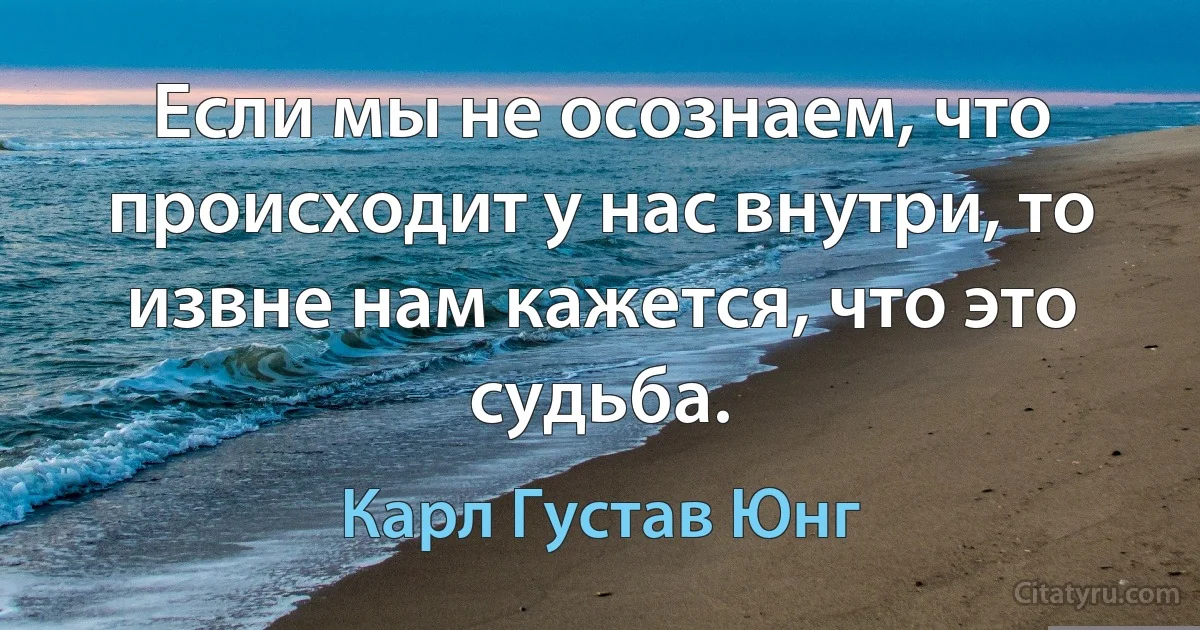 Если мы не осознаем, что происходит у нас внутри, то извне нам кажется, что это судьба. (Карл Густав Юнг)