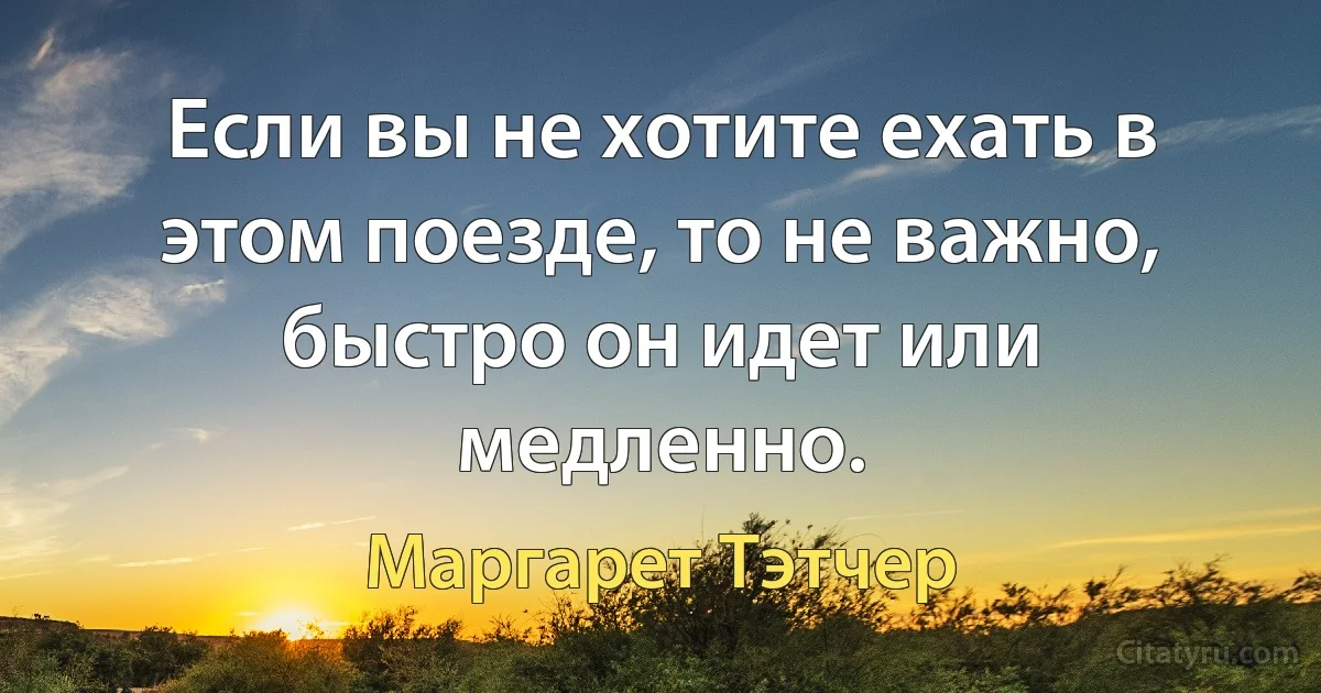 Если вы не хотите ехать в этом поезде, то не важно, быстро он идет или медленно. (Маргарет Тэтчер)