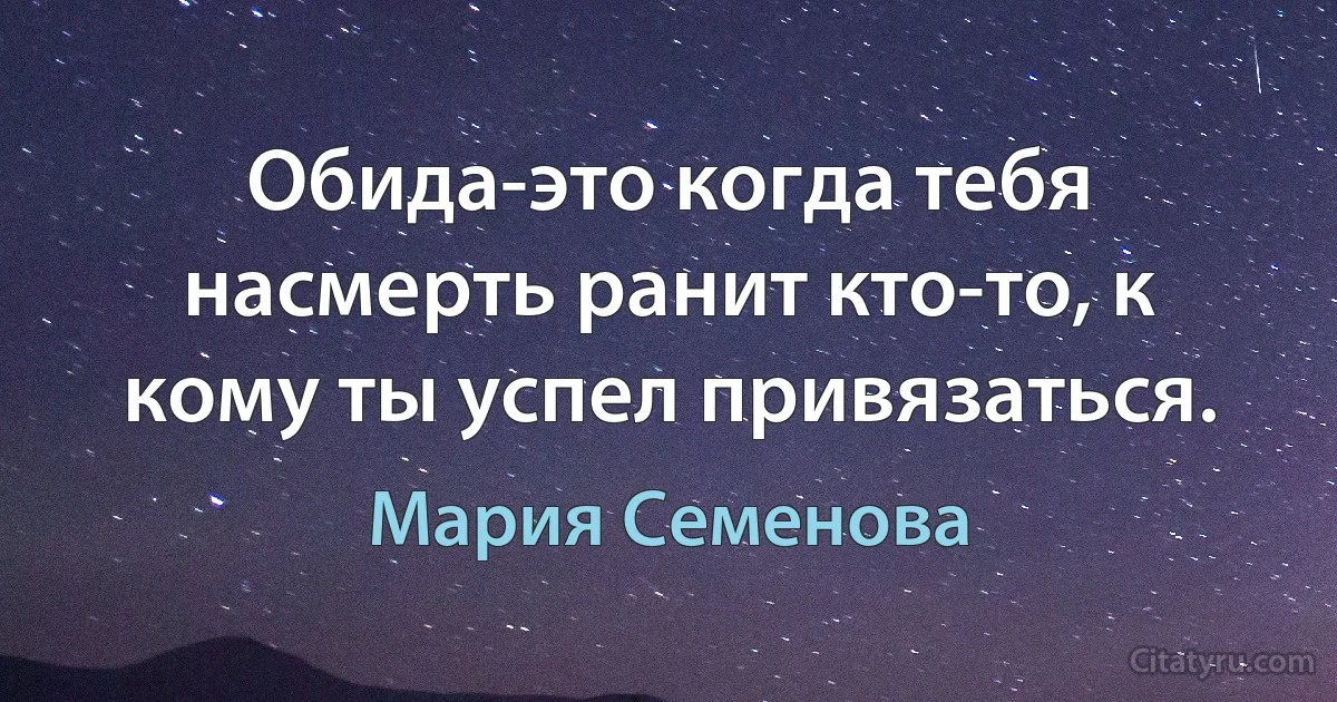 Обида-это когда тебя насмерть ранит кто-то, к кому ты успел привязаться. (Мария Семенова)