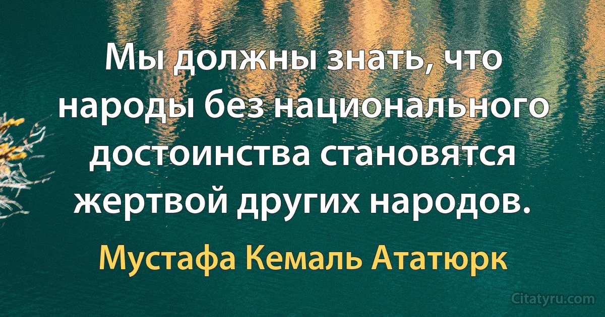 Мы должны знать, что народы без национального достоинства становятся жертвой других народов. (Мустафа Кемаль Ататюрк)