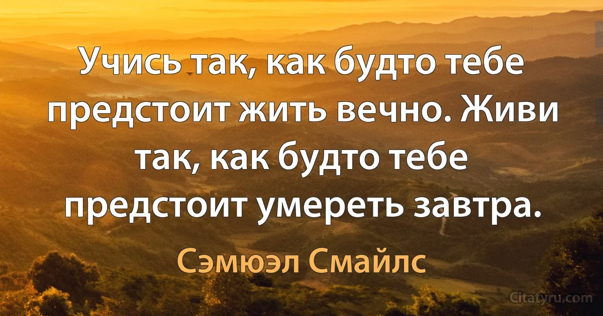 Учись так, как будто тебе предстоит жить вечно. Живи так, как будто тебе предстоит умереть завтра. (Сэмюэл Смайлс)