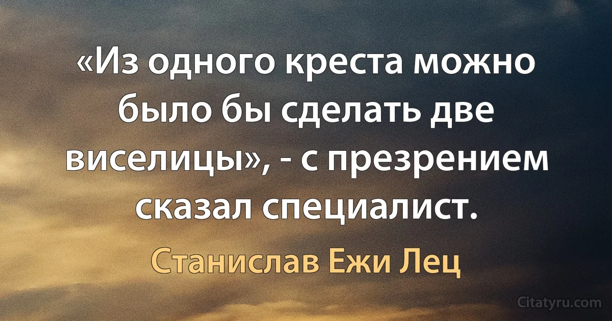 «Из одного креста можно было бы сделать две виселицы», - с презрением сказал специалист. (Станислав Ежи Лец)