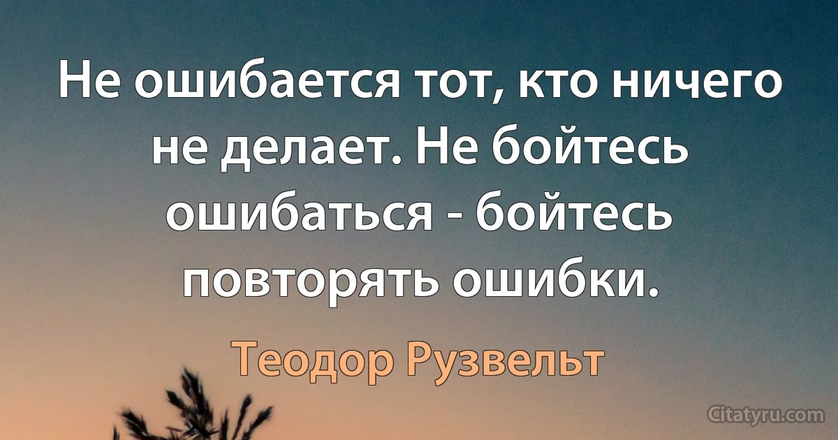 Не ошибается тот, кто ничего не делает. Не бойтесь ошибаться - бойтесь повторять ошибки. (Теодор Рузвельт)