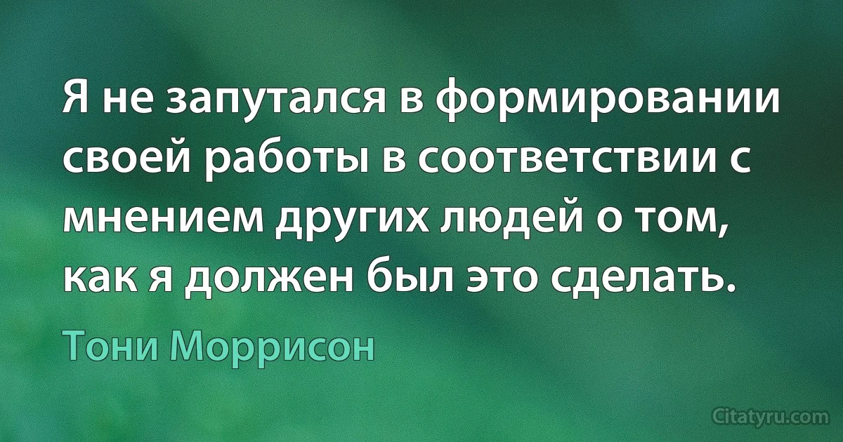 Я не запутался в формировании своей работы в соответствии с мнением других людей о том, как я должен был это сделать. (Тони Моррисон)