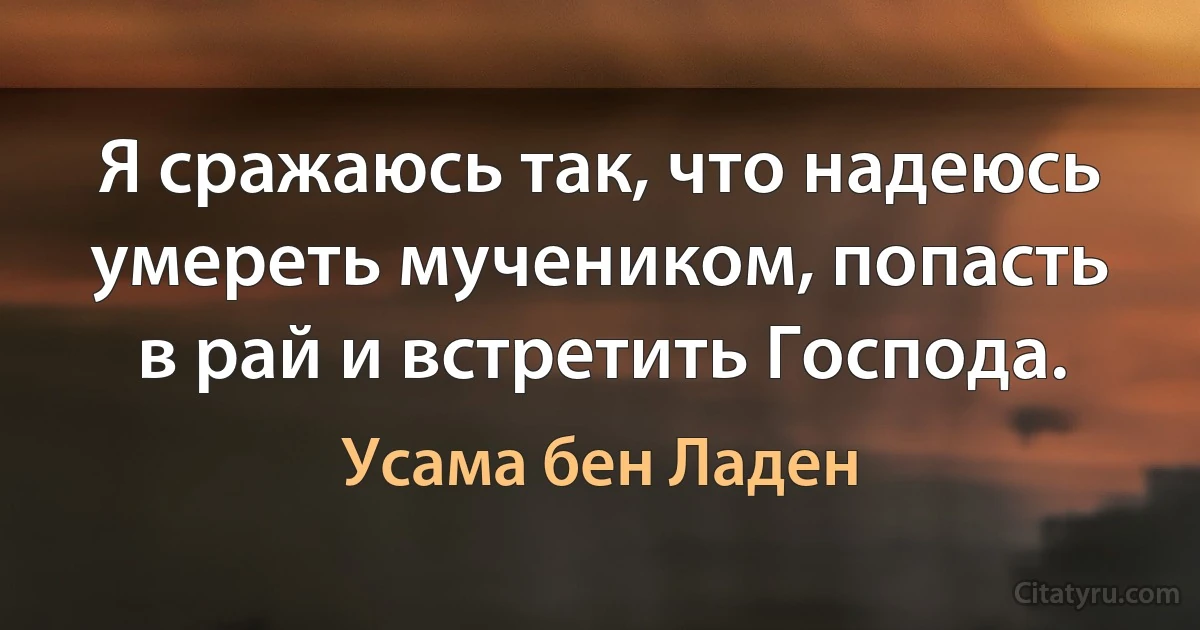 Я сражаюсь так, что надеюсь умереть мучеником, попасть в рай и встретить Господа. (Усама бeн Ладен)