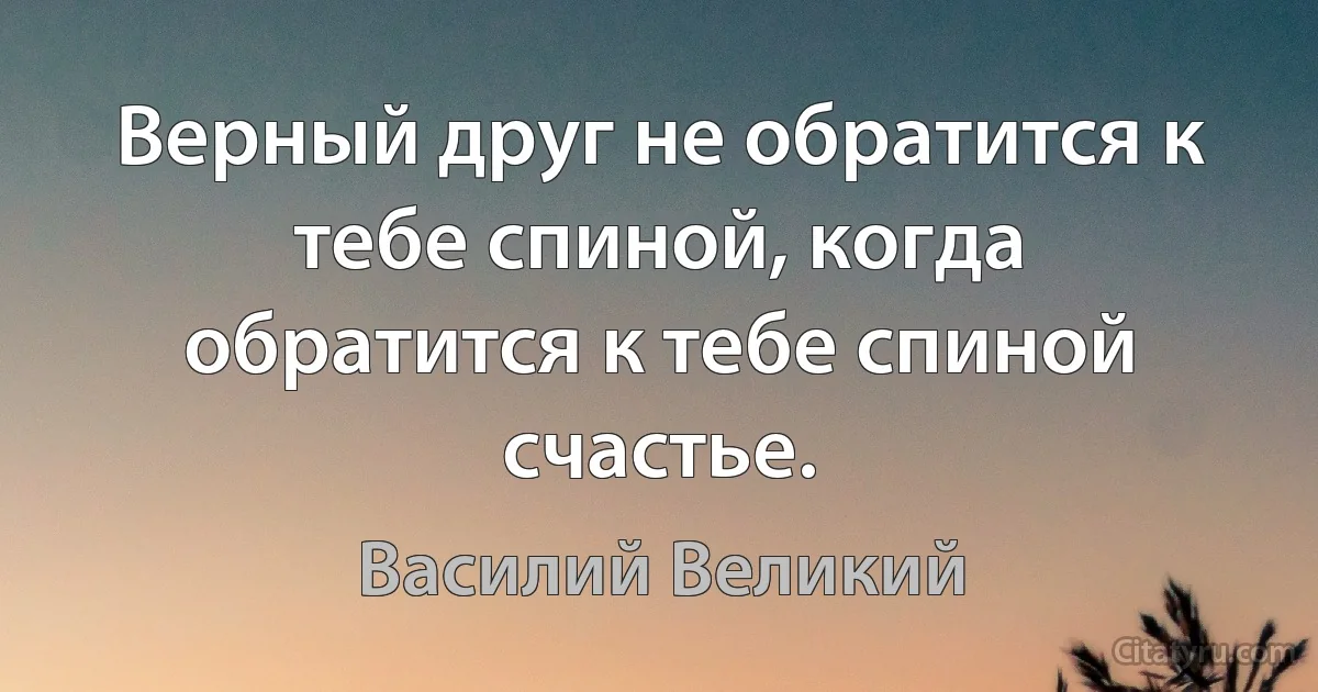 Верный друг не обратится к тебе спиной, когда обратится к тебе спиной счастье. (Василий Великий)