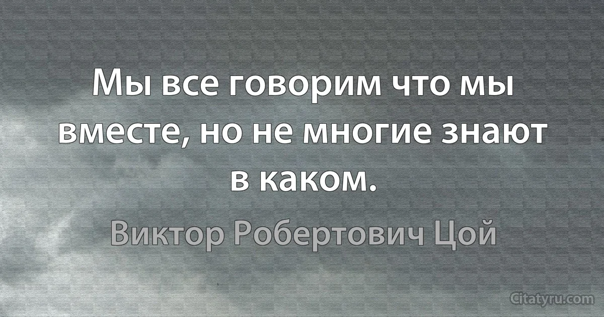 Мы все говорим что мы вместе, но не многие знают в каком. (Виктор Робертович Цой)