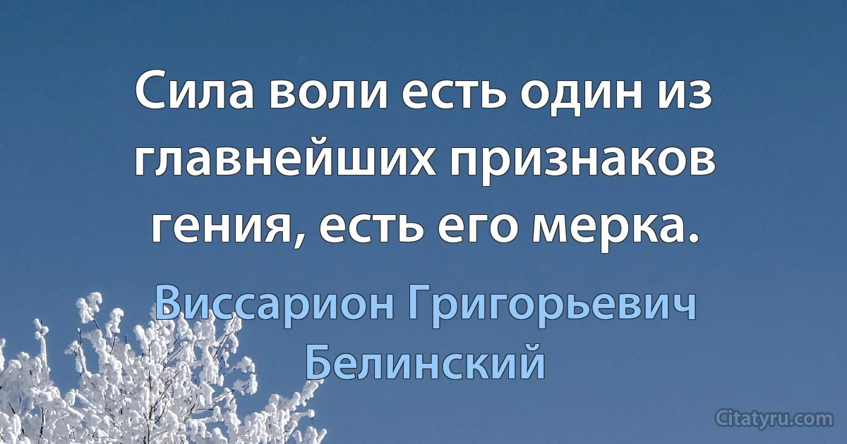 Сила воли есть один из главнейших признаков гения, есть его мерка. (Виссарион Григорьевич Белинский)