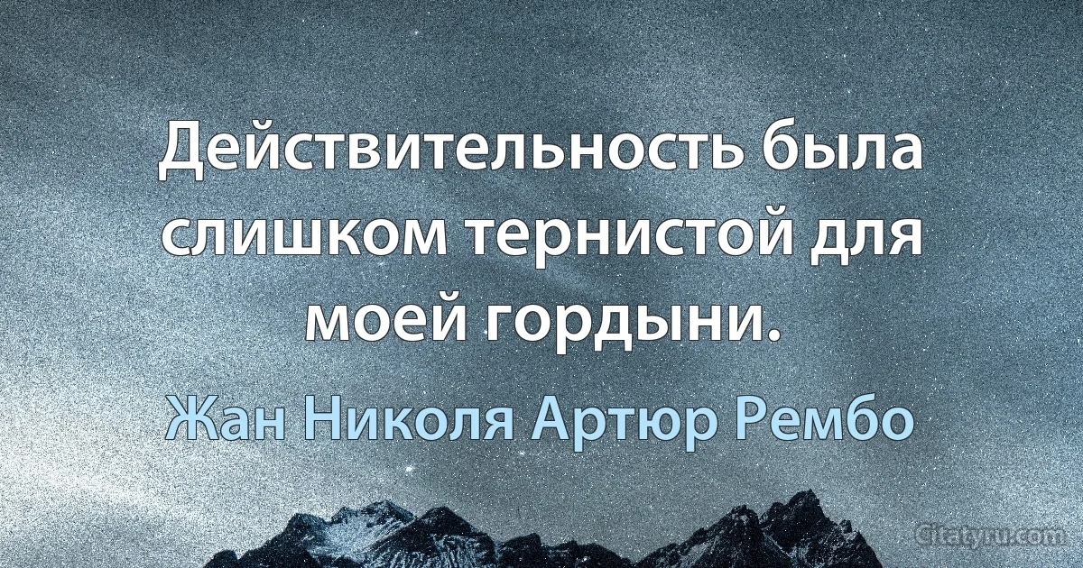 Действительность была слишком тернистой для моей гордыни. (Жан Николя Артюр Рембо)