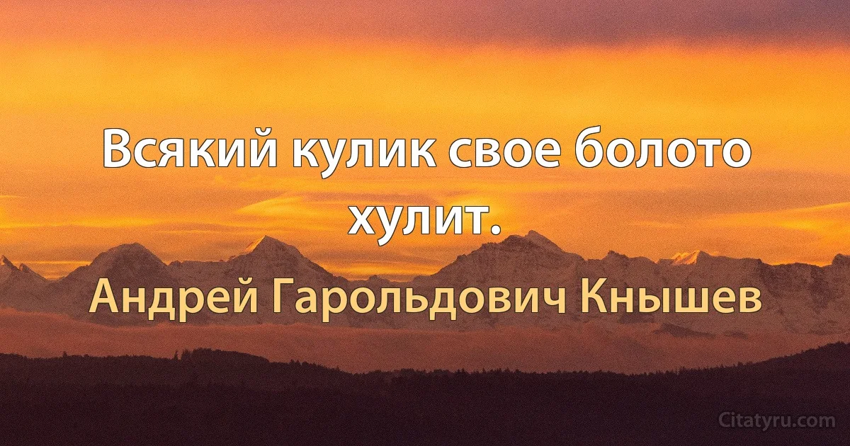 Всякий кулик свое болото хулит. (Андрей Гарольдович Кнышев)